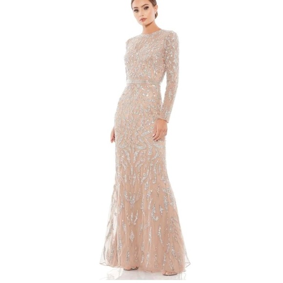 Mac Duggal 5124 Beaded Plus Size Long Sleeve Evening Gown 16